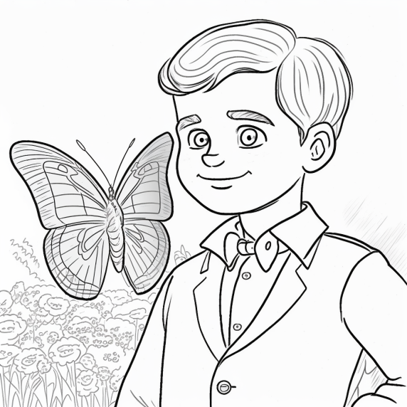 Butterfly and boy for coloring