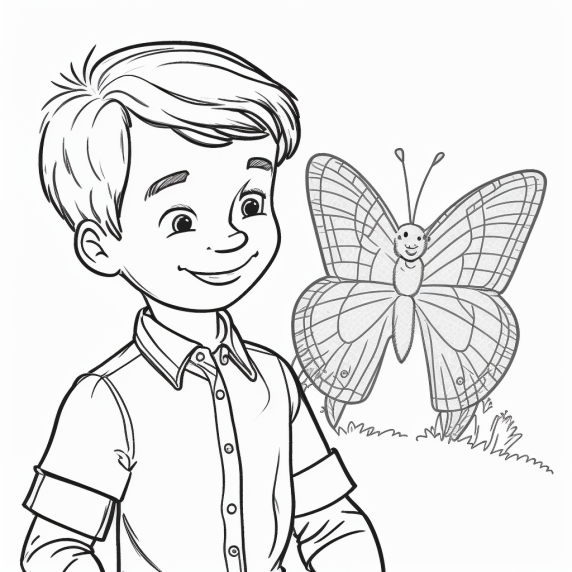Butterfly and boy for coloring