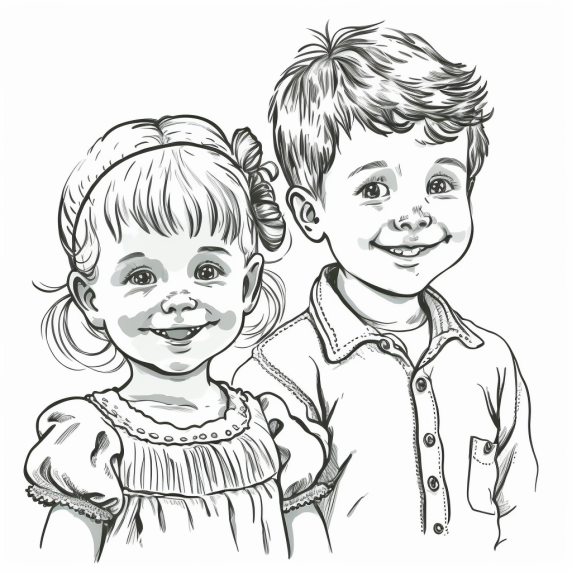girl drawing brother and sister