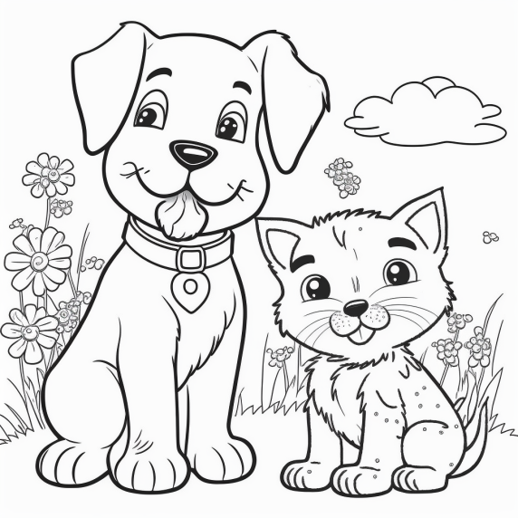 Cat and dog drawing for coloring