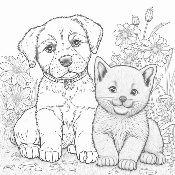 Cat and dog drawing for coloring