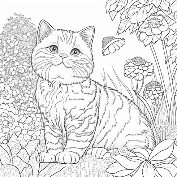 Drawing a cat in the garden