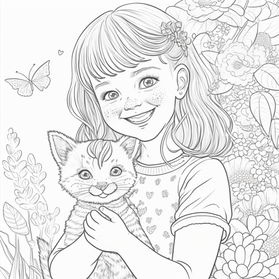 Drawing a cat and a girl