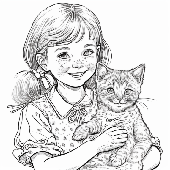 cat drawing with a girl