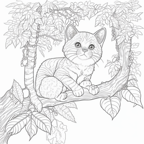 cat drawing on the tree