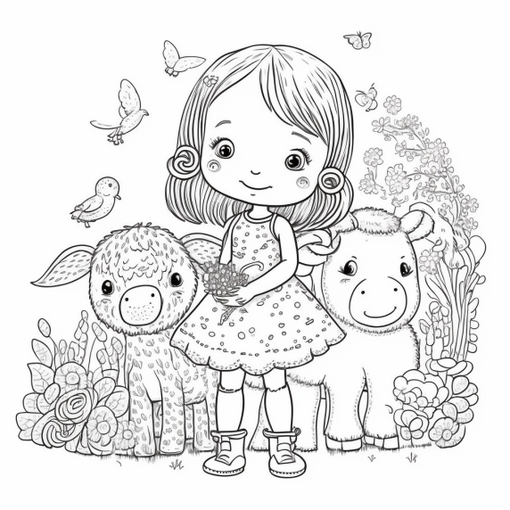 Drawing a girl with animals