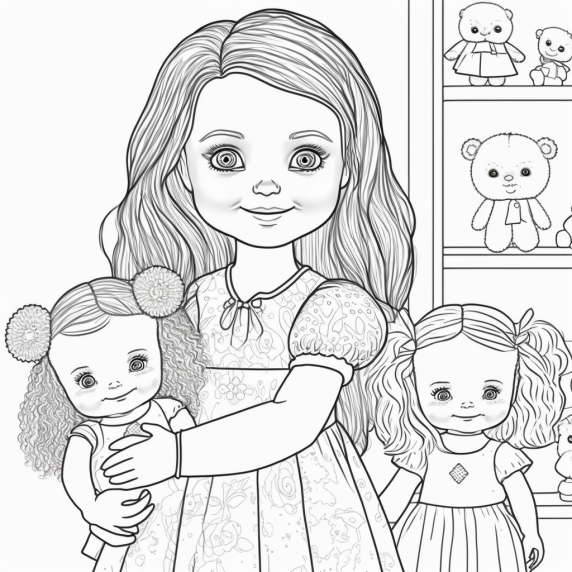 Drawing of a girl with dolls