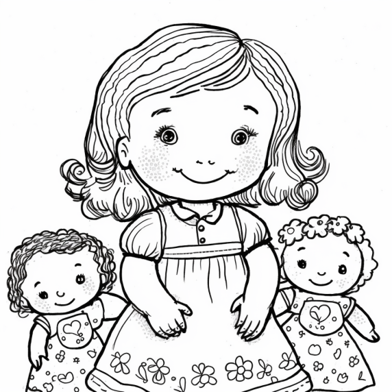 Drawing of a girl with dolls