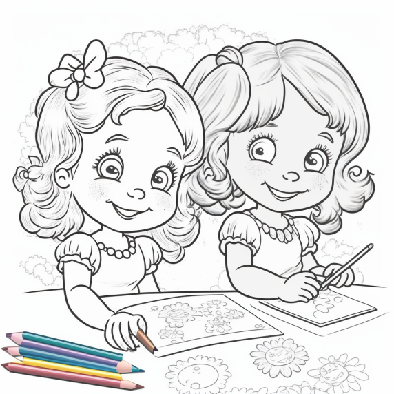 Drawing of a girl with friends