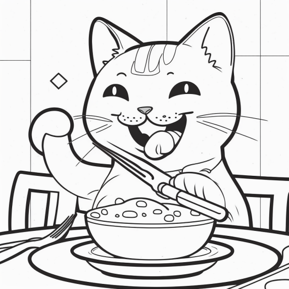 drawing cute cat eating