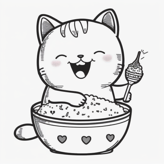 kawaii cat drawing t in eating