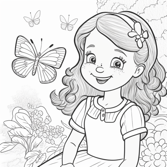 Butterfly and girl for coloring