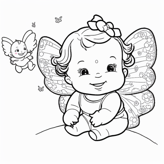 Drawing a baby with butterfly wings