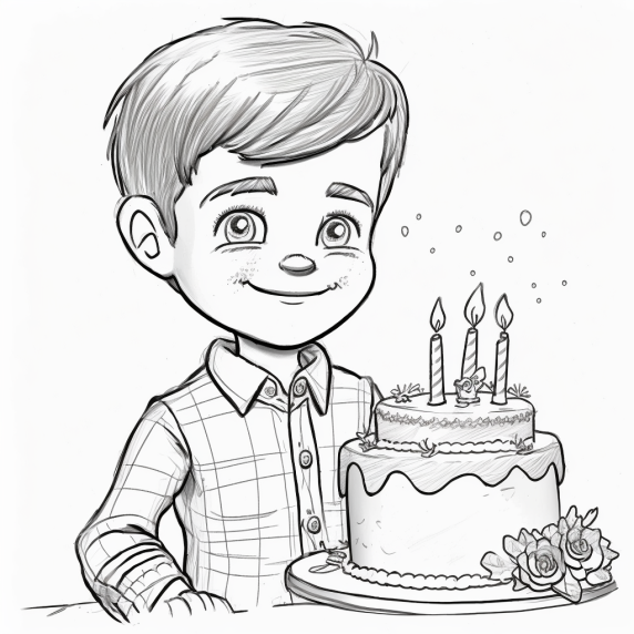 Drawing of a child and a birthday cake